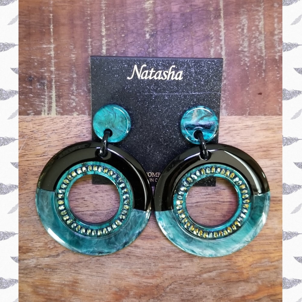 Natasha Green and Black Marble Look Earrings